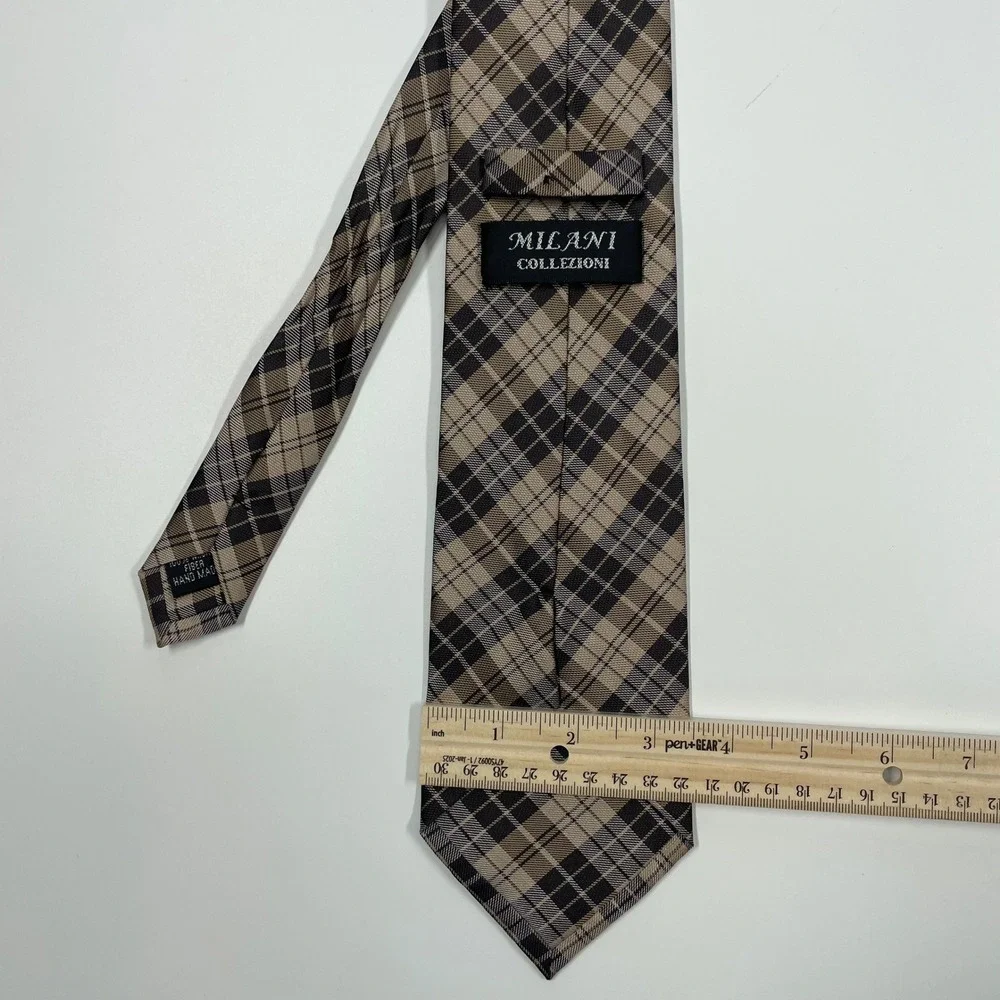 Milani Brown Plaid Microfiber Necktie Mens OS